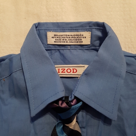 IZOD boys size 4 blue shirt & striped clip on tie New no tags - Picture 2 of 4